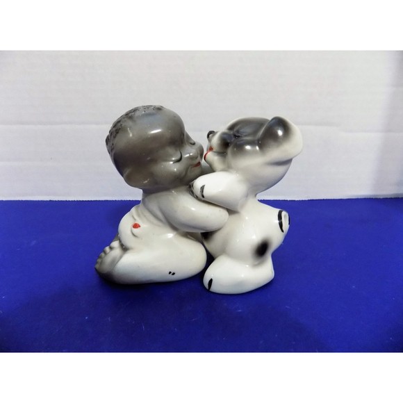 Vintage Van Tellingen Boy Dog Puppy Hugger Salt Pepper Shakers - Picture 1 of 5